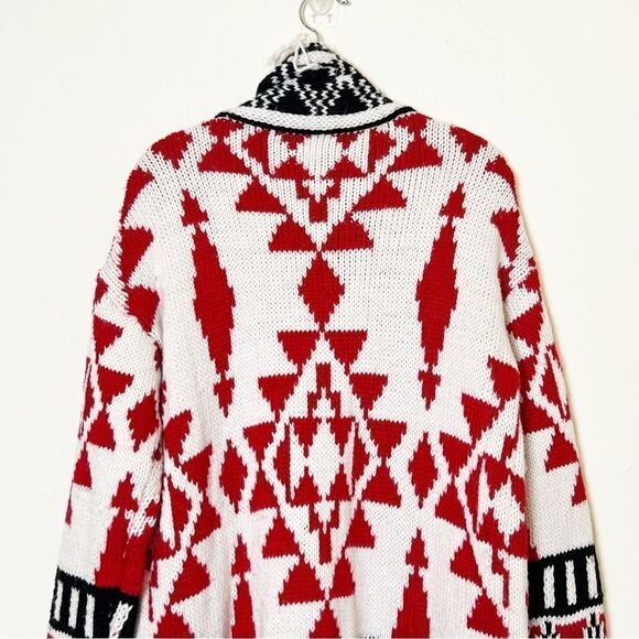 Bethany Mota Open Front Aztec Pattern Fringe Shawl Knit Cardigan, Size Medium - Picture 6 of 10